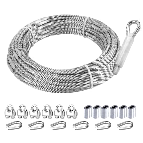 hannger Drahtseil 5mm 7 6M 7x19 Litzenkern 304 Edelstahl Stahlseil mit Ösen 1600kg Bruchfestigkeit Drahtseil Set für Außen Garten Geländer