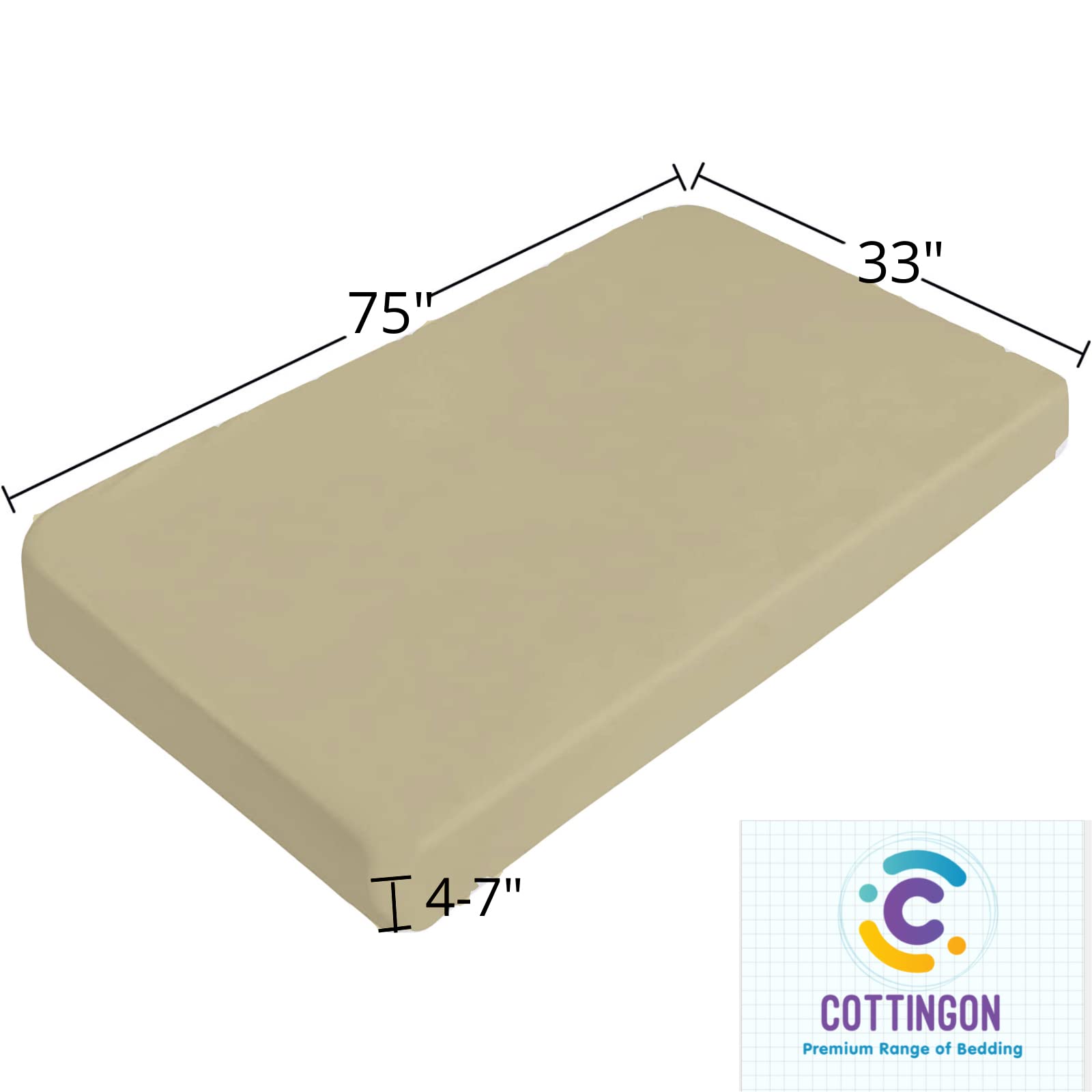 Cot Size 33" x 75" Fitted Sheet, 100% Egyptian Cotton, Perfect for Camp Bunk Beds/RVs/Guest Beds/Army Cots/Replacement Mattress (Beige)