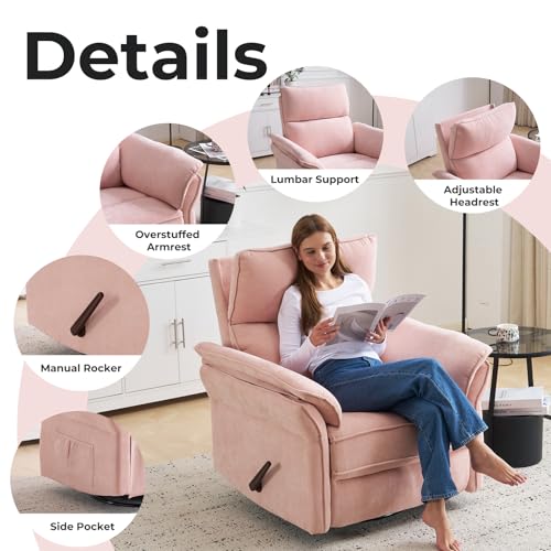Sillón reclinable chenille rosa extra ancho miniatura 6