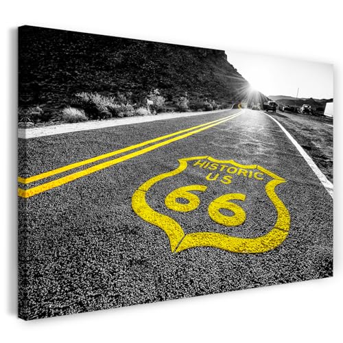 Toile Route 66 USA 120x80 cm avec cadre bois véritable et crochet suspension