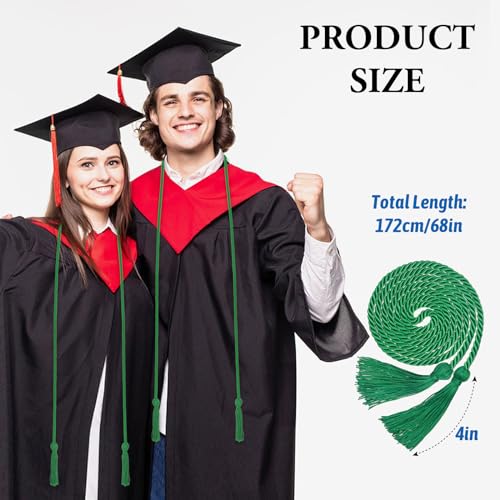 Image of ONUPGO Green Graduation Cord, Graduation Honor Cords Rayon Braided Tassel Cord for 2026, 68 inch Polyester Yarn Long Robe Honor Rope for Graduation Students, Bachelor Gown
