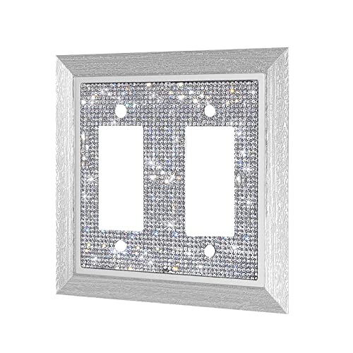 Image of Silver Shiny Silver Rhinestones Light Switch Cover Plate Outlet Covers Decorative Wall Plate Wall Socket Imitation Wood Grain Wall Plates For Electrical Outlets