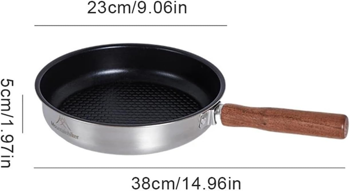 キャンプ用フライパン 木製ハンドル付き ノンスティックコーティング アウトドアハイキングや調理用のポータブルパン