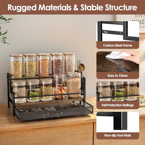 Image of Water Bottle Organizer for Full 40 oz Stanley /Tumbler, Brown | 2 Tier Stanley Cup Organizer, 8 Bottles Capacity, Rustic Countertop Display Shelf, For Coffee Bar, Cabinet, Countertop