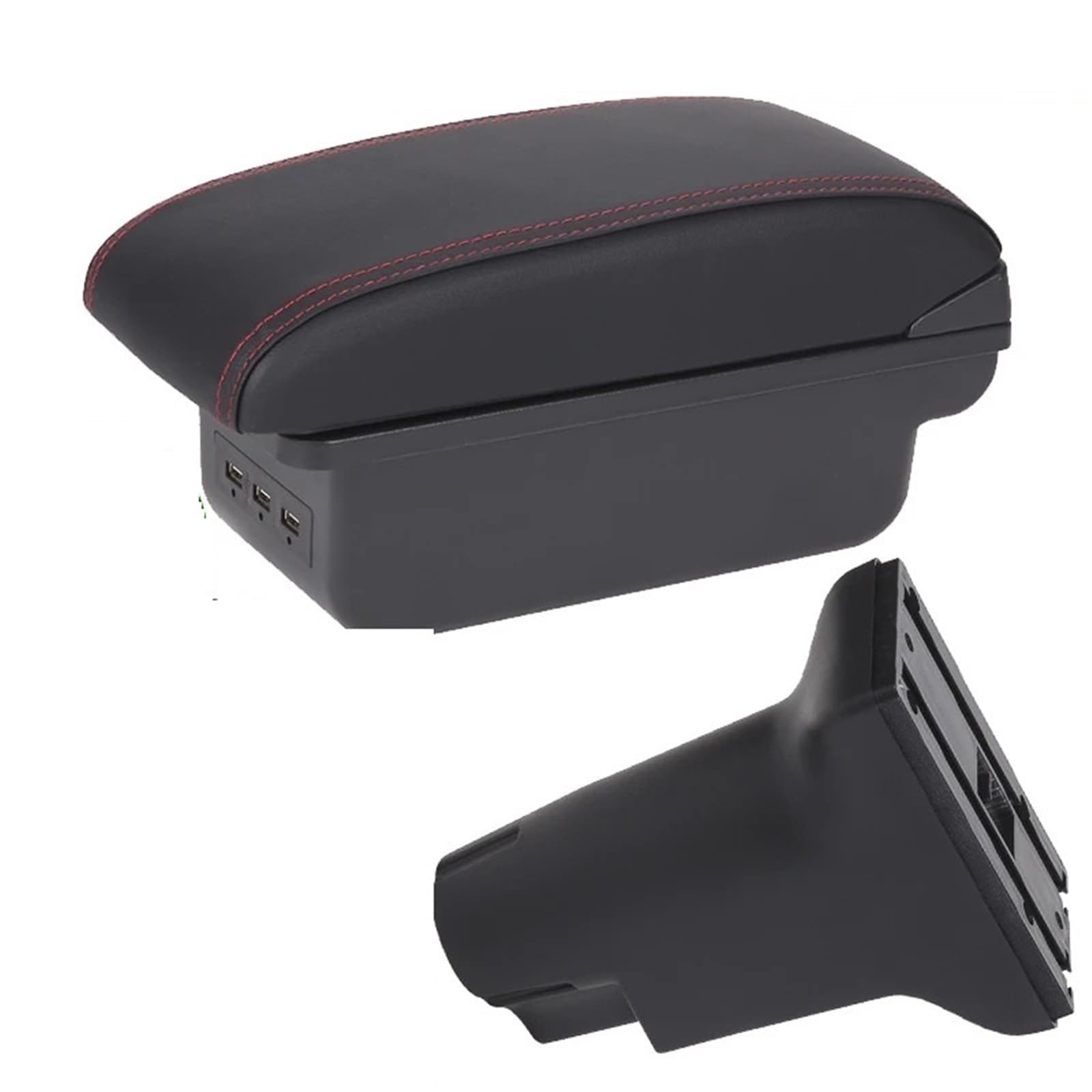 AWGNTQQ Car Armrests For Fiat 500 2012-2025 Car Armrest Storage Box Dedicated Retrofit Parts Interior Accessories(B1 Black red 3USB)