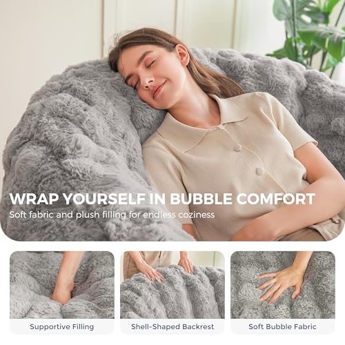 Image of MAXYOYO Giant Bean Bag Chair for Adults, Stuffed Shell-Shaped Large Bean Bag Couch, Cozy Living Room Chair with Filler, Floor Sofa Lazy Sofa for Bedroom Living Room, Grey