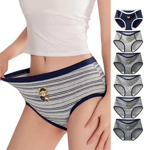 Aicdedy Women's Cotton Cute Bear Classic Preppy Style Panties Girls Cartoon Breathable Soft Kawaii Teens Underwear 6 Pack (Multi,Large)