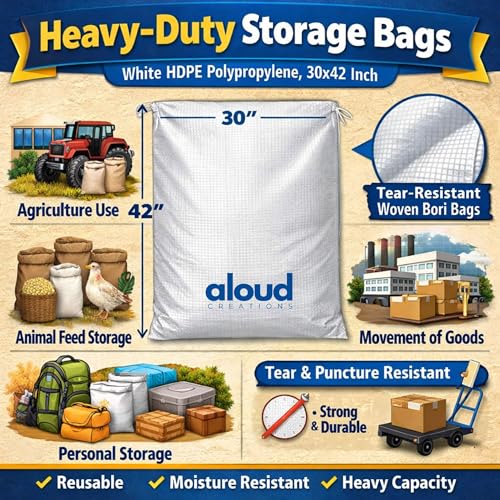 Image of ALOUD CREATIONS 12Pc Extra Large HDPE Storage Bag | 30x42 Inch | Multipurpose Laminated Bags for Home Shifting & Transport | Plastic Gunny Bags, Bori, Bora for Packing Household Item | Heavy Quality