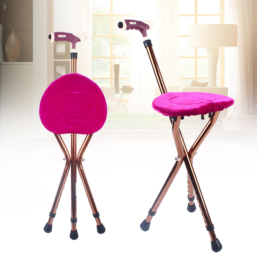 Bastón plegable portátil, aleación de aluminio con asiento de silla, trípode para bastón, silla de viaje portátil, taburete con pies de goma antideslizantes, altura ajustable y ligera, soporta 200 k