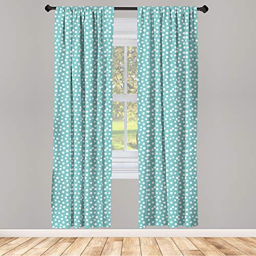 Ambesonne Turquoise Window Curtains, Retro Vintage 60S 50S Inspired Geometric Polka Dots Romantic Art Print, Lightweight Decor 2-Panel Set With Rod Pocket, Pair Of - 28" X 84", White Blue #TOP1