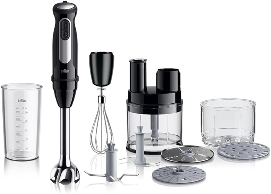 Brown MQ55757M Multi-Quick 5Pro Hand Blender, 11 in 1 Unit, 25 Speed Adjustment, For Slicing, Shearing, Grating, Chopping, Splatterproof, Gift, German Design, High Power 400 W
