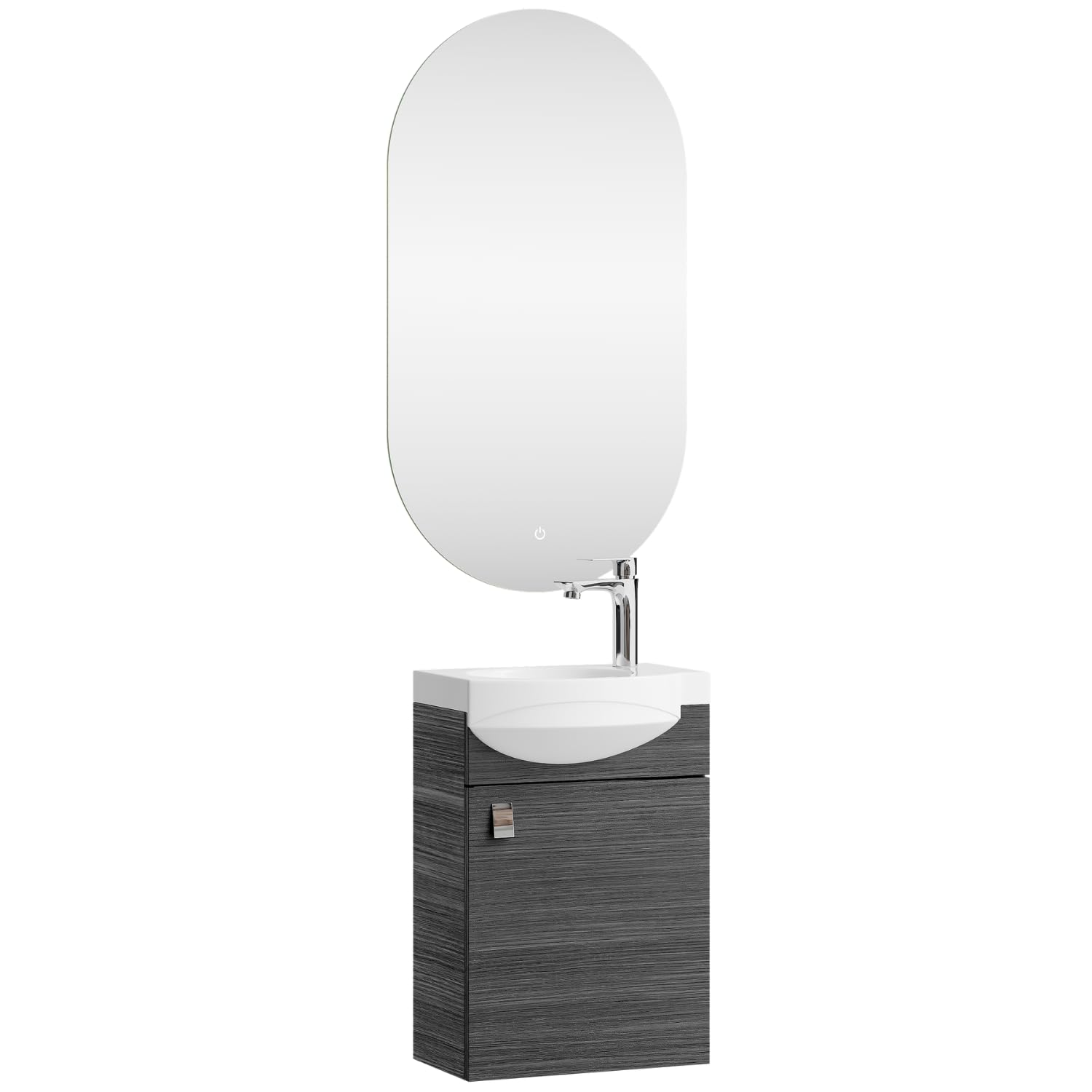 Planetmöbel Badmöbel Set Waschtisch mit Unterschrank 40 x 60 x 29 cm, Spiegel mit Beleuchtung 50 x 90 cm für Badezimmer, Gäste WC & Bad, Anthrazit