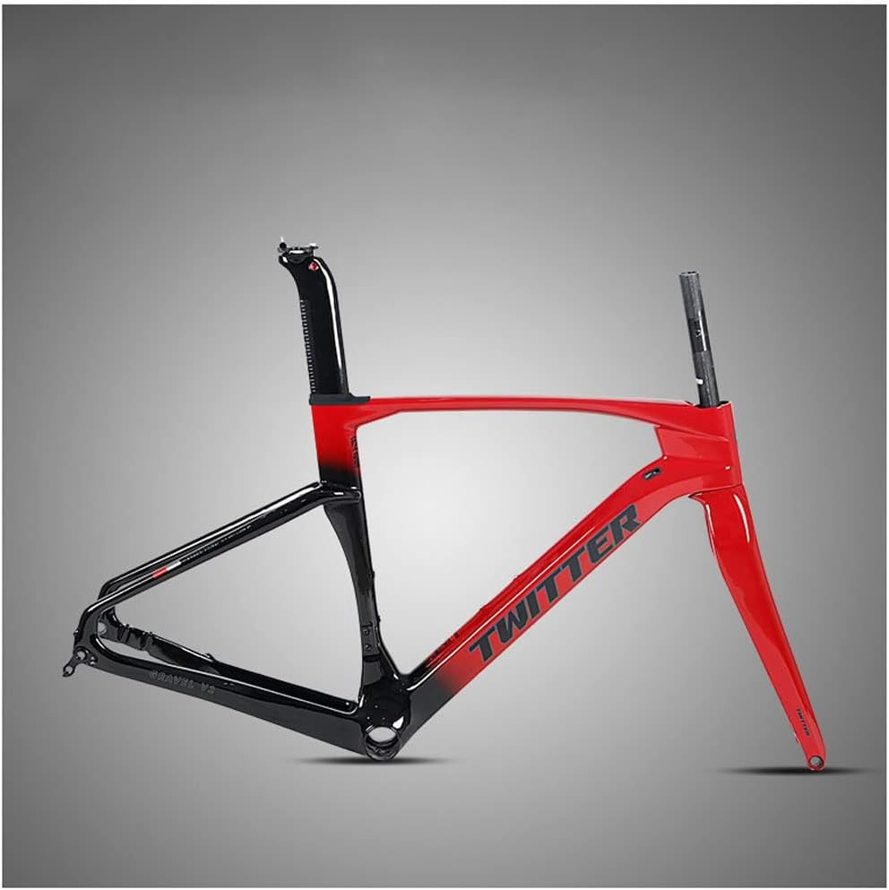 Road Bike Frameset Carbon Lightweight Climbing Cross-Country Frame 45/48/51/54cm Disc Brake Racing Frame Thru Axle 100/142mm Red(54CM)