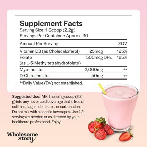 Inositol Supplement Powder with MTHF Folate + Vitamin D3 | Myo-Inositol & D-Chiro Inositol | Hormonal Balance & Healthy Ovarian Support | Vitamin B8 | Alternative to Inositol Capsules | 30 Servings