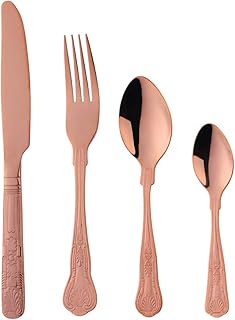 Buyer Star Kings - Set di posate da 16 pezzi, in acciaio inox color oro rosa, set di posate da tavola, coltelli, forchette e cucchiai, per 4 pezzi