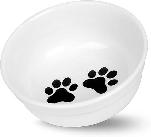 COMESOON Cuenco de cerámica para gatos de 5 pulgadas con patrón de patas, cuenco de comida para gatos para alimentos y agua, platos saludables para