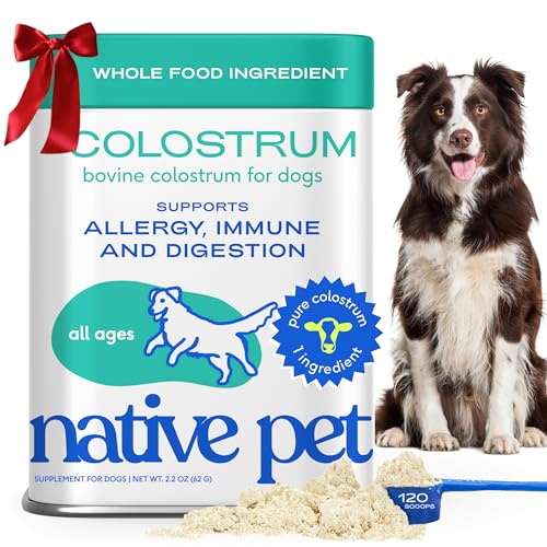 Native Pet Colostrum for Dogs – Bovine Colostrum Powder – Allergy Relief, Immune Support & Itchy Skin Treatment – Dog Multivitamins for Skin & Gut Health – Puppy Milk Replacement & Prebiotic -120 ct.