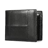Avery's Boutique Mens Wallet RFID Genuine Oil Wax Leather Bifold Wallets For Men, ID Window 14 Card Holders (Black)