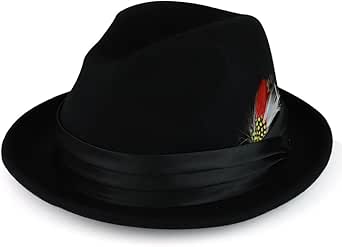 Armycrew XXL Oversized Wool Felt Fedora Hat with Feather Satin Hat Band