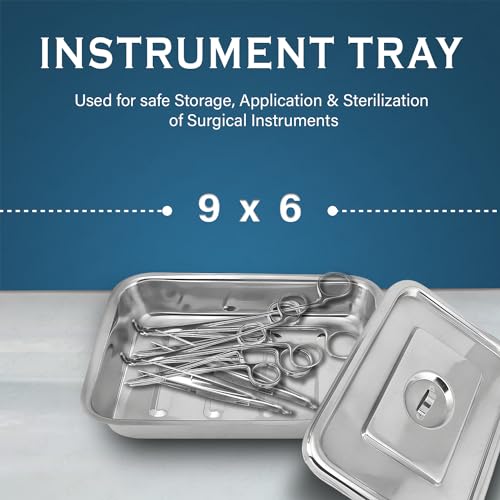 Image of OTICA Instrument Tray with Lid 9 x 6 x 1.5 inch - Stainless Steel Medical Tray with Cover | Corrosion-Resistant Tray for Hospital, Clinic & Surgery Use