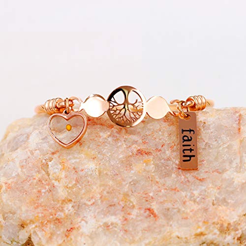Image of Uloveido Rose Gold Plated Tree Of Life Bangle Cuffs Faith Mustard Seed Pendant Charms Open Bracelet for Women Y1028