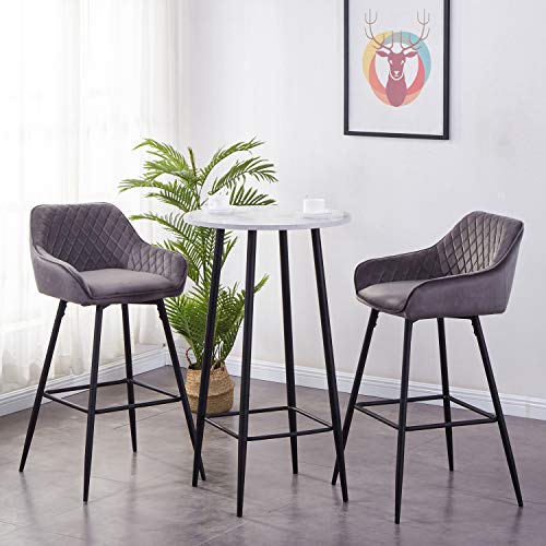 AINPECCA Velvet Bar Stool Fabric Upholstered Seat With Backrest & Armrest Black Metal Legs Kitchen Breakfast Counter Chair (Green Velvet, 1