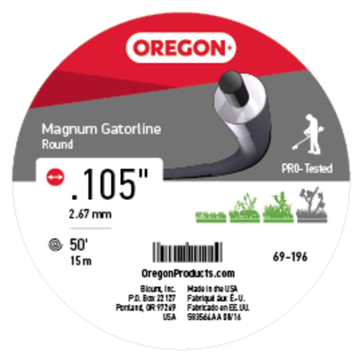 Fil rond Oregon 69196 Gatorline Magnum .105 extra large pour une coupe nette et durable