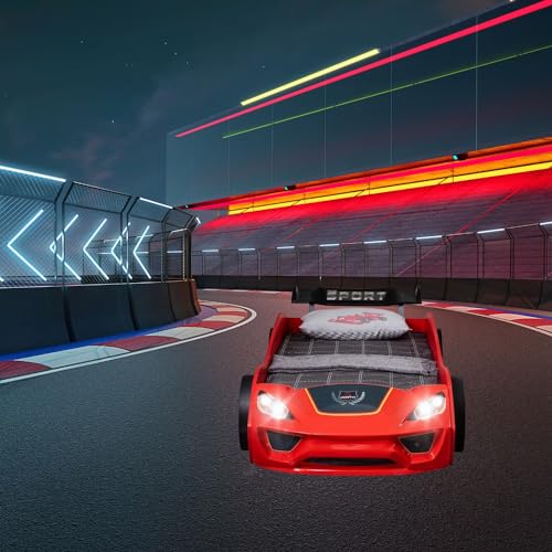 TRAUMMÖBEL Autobett Turbo V2 Kinderbett im Rennwagen-Design mit Lattenrost Farbe Rot