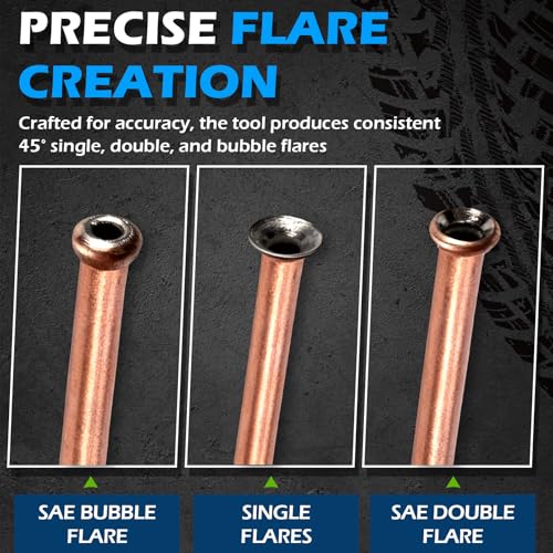 Image of Brake Line Flaring Tool Kit, 3 /16″ and 1 /4″ SAE Double Flare Tool for Brake Lines, Creates Single Double & Bubble Flares for Vehicle Brake & Hydraulic Lines (7-Piece)