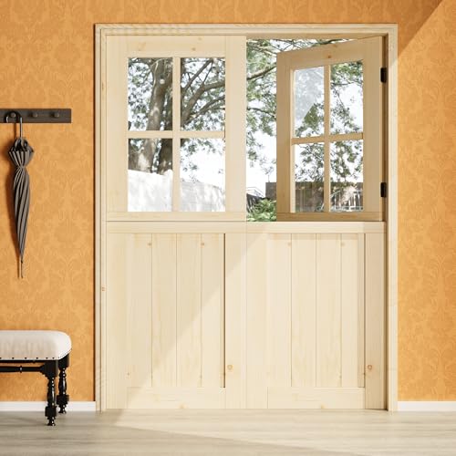 60'(Double 30') x 80' Dutch Door Slab，1.75-inch Solid Pine Wood Front Entry Interior Design，4...