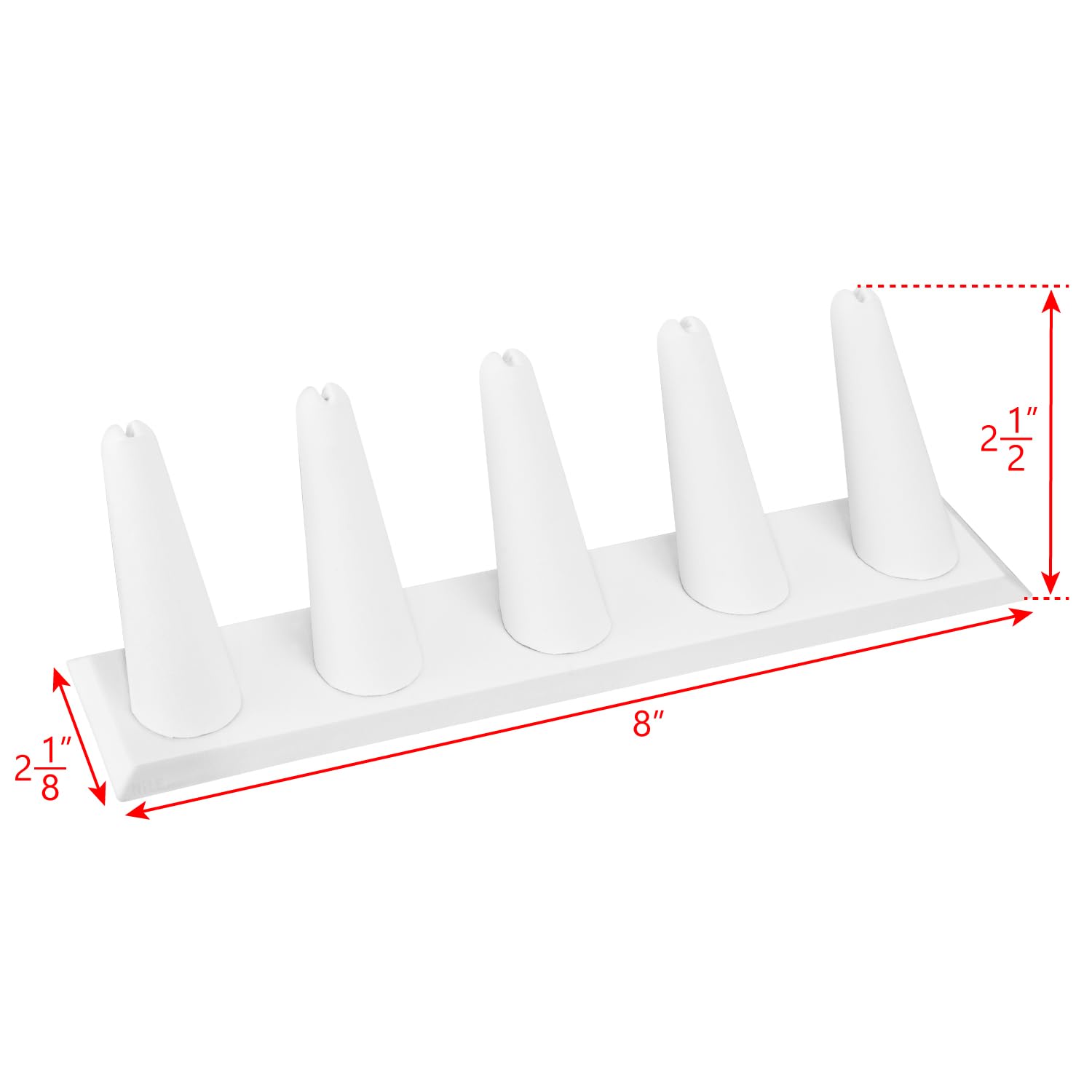MOOCA 2 Pcs Set Ring Organizer for Showcase Display Drawer 5 Long Ring Storage Holder Jewelry Display Stands Showcase Jewelry Storage Counter, White Leatherette, 8 W x 2 1/8 D x 2 1/2 H in