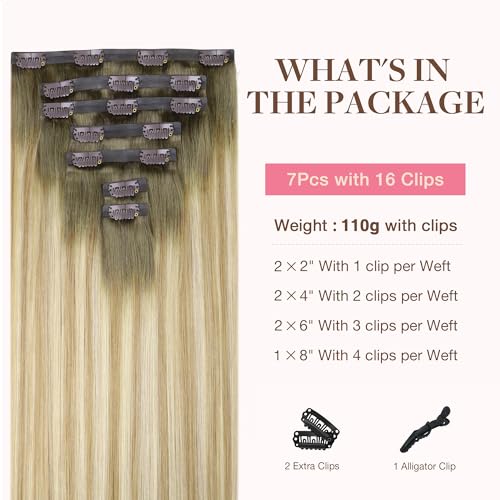 Image of GOO GOO Clip in Hair Extensions Real Human Hair, Remy Human Hair Extensions Clip ins for Women, Natural Human Hair, 24inch 120g 7Pcs, 5A /90 /16F Bahamian Balayage