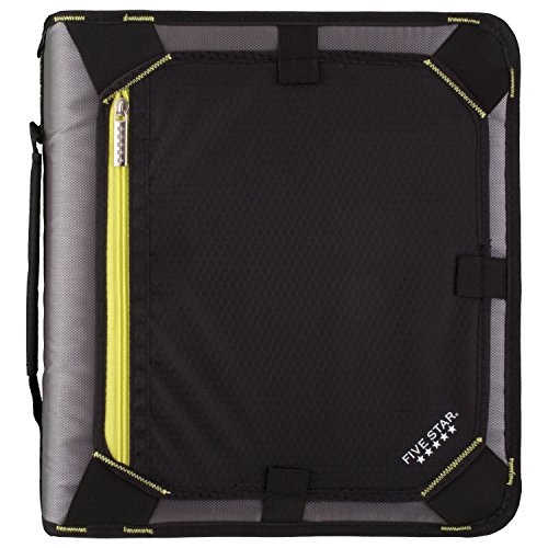 Five Star Zipper Binder, 2 Inch 3 Ring Binder, Expansion Panel, Durable, Black/Gray (29052BB7)
