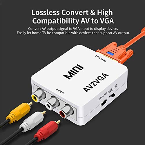 Image of AV to VGA Adapter 1080P HD Mini VGA Converter, RCA to VGA HD Video Converter with 3.5mm Audio Jack for PC /Laptops /STB /Computer (White)
