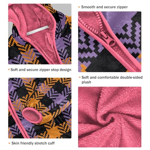GuoChe Halloween Buffalo Plaid Tartan Check Scotland Purple Orange Sherpa Coat3