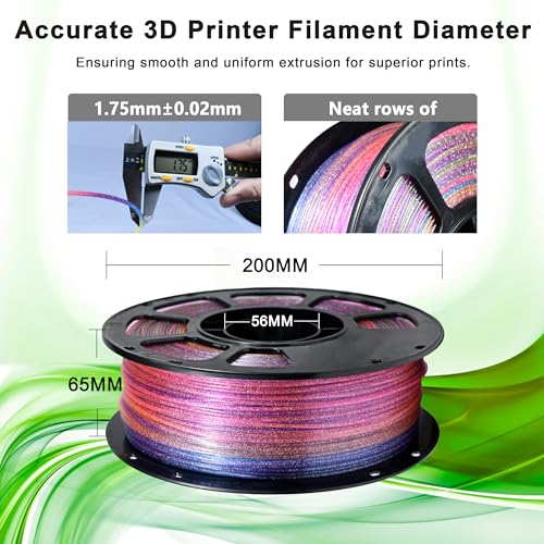 Image of iBOSS PLA Plus Filament 1.75mm+ /- 0.02 mm, 3D Printer Filament Transparent Multicolor Filament with Shiny Glitter, 3D Printing Filament, 1KG /Spool Transparent Sparkling Rainbow