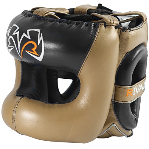 RIVAL Boxing Guerrero Facesaver Leather Sparring Headgear - S/M - Gold