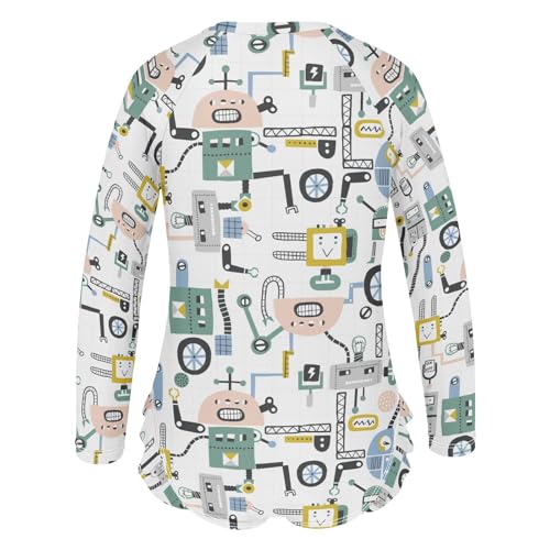 Aflyko Girls' Rash Guard Swimsuit Funny Robot One-Piece Swimwear UPF 50+3