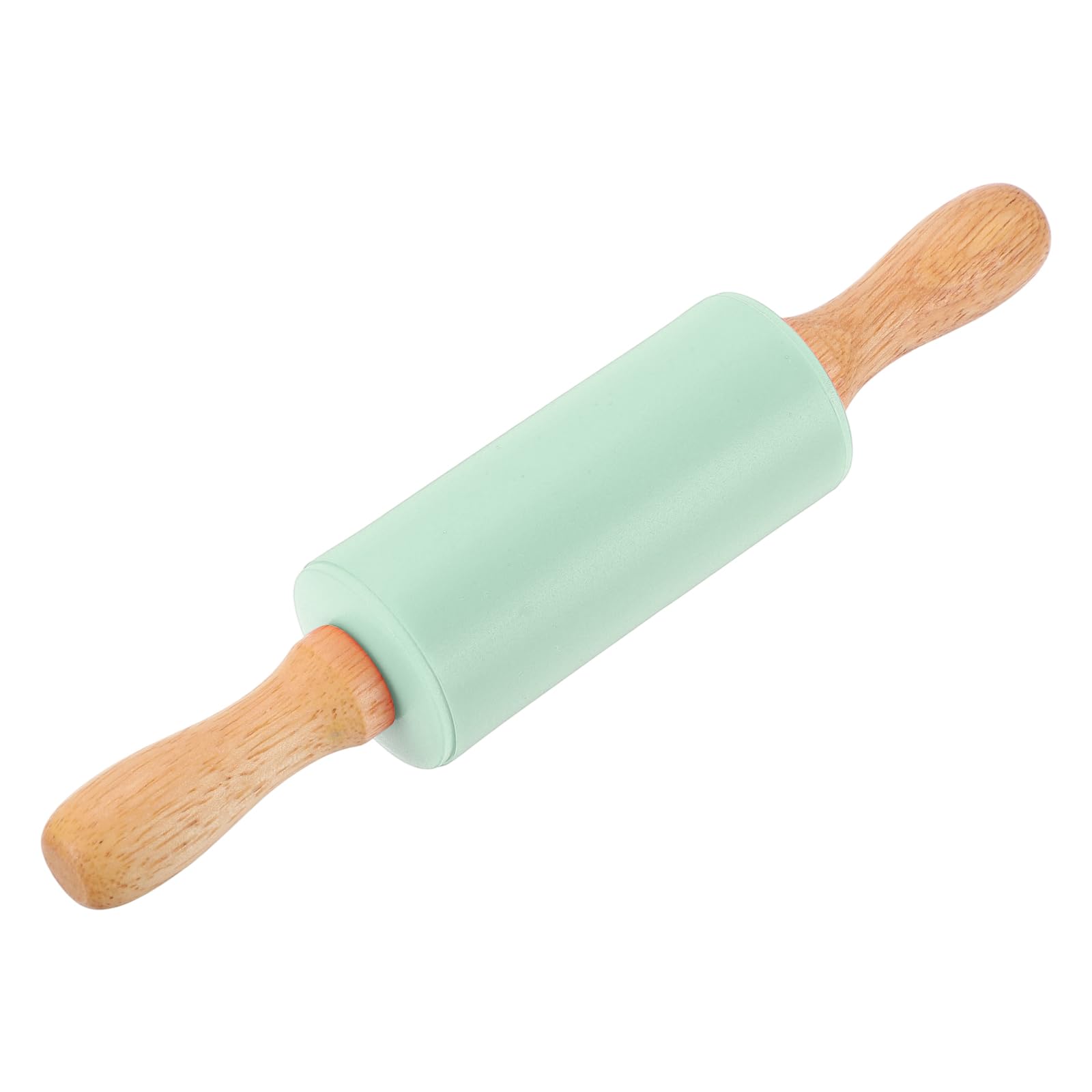 sourcing map Rolling Pins for Baking, 9 Inch Silicone Non-Stick Rolling Pin Baking Roller Wooden Handle for Home Kitchen Dough Cookies Pastry, Light Green