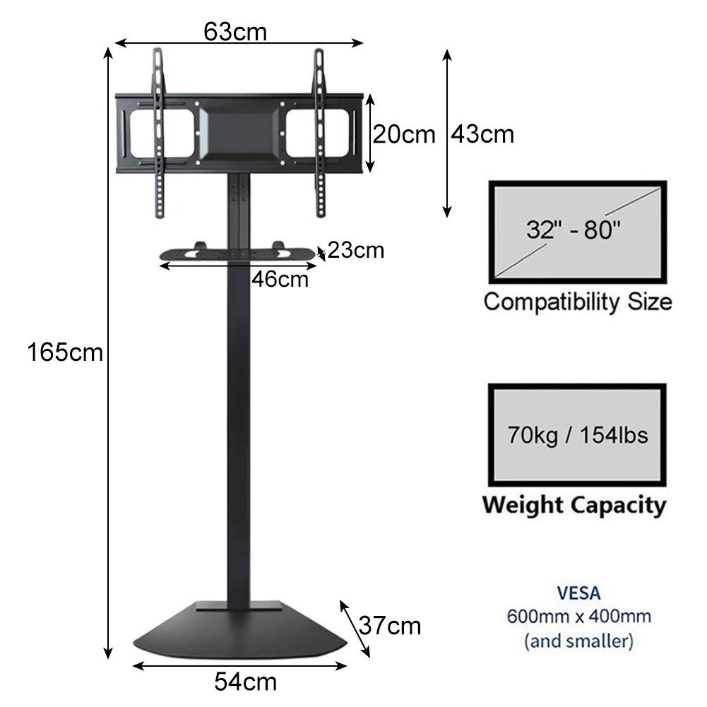 Meuble TV Noir pour 32" - 80" avec Support Pivotant 4 Hauteurs Ajustables, Gestion des Câbles, Charge 70Kg / 154Lbs Beautiful Scenery