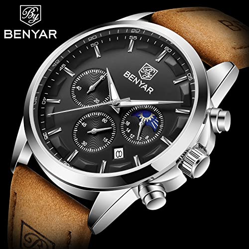 Image of BENYAR Men's Watch Quartz Movement Watches for Men 3ATM Waterproof Men's wristwatches Multifunctional Chronograph with dial Date Display Business Casual