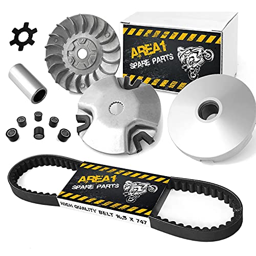 Area1 Variateur de rechange + poulie + courroie trapézoïdale 747 x 16,5 50 cm³ moteurs Minarelli compatible avec Yamaha Aerox Neos Jog BWS, MBK Nitro Booster Ovetto Mach G, Malaguti, Benelli, Beta