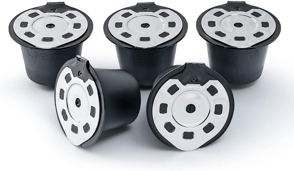 5 Pack Nespresso Reusable Capsules Stainless Steel Lids Refillable