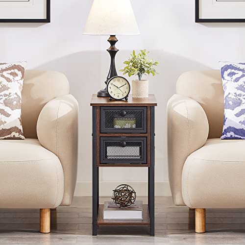 Vecelo Flip Top Narrow Side Table With Storage Shelf, Wood Look Accent Furniture For Living Room Bedroom,Brown, 1 Set #TOP5