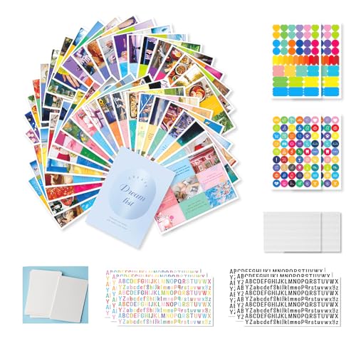 All-in-One Vision Board Kit – Foldable Board, 540 Pre-Cut Cards, 30 Sheets, Alphabet & Icon Stickers, Labels & Photo Corners for Intention Setting, Manifestation-Inspired Goal Planning (Soft Blue)
