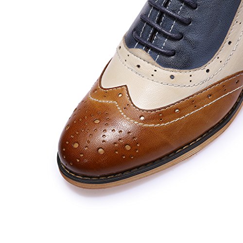 Image of Mona flying Womens Leather Wingtip Oxfords Brogue Shoes Lace-up Flats