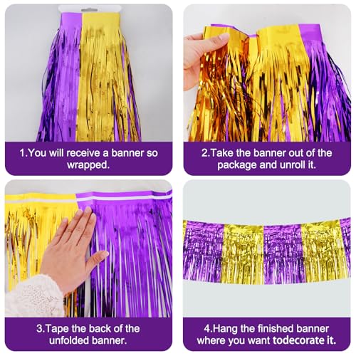 Image of BEISHIDA 3 Packs Metallic Foil Fringe Garland Purple Gold Wall Hanging Tinsel Fringe Banners for Car Floats Bridal Shower Wedding Birthday Graduation Holiday Party Decoration(30 Feet)