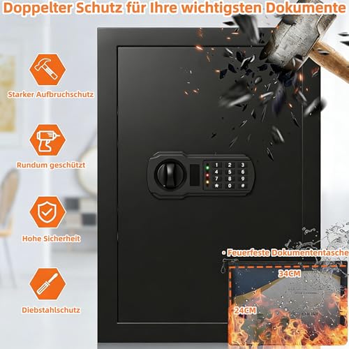 Coffre-fort contre le vol 74L avec fixation murale pour objets de valeur - 3