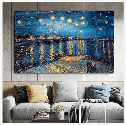 Toile Van Gogh Nuit étoilée sur le Rhône impression d'artiste premium 50x70cm