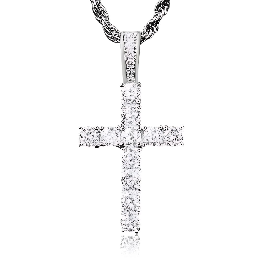 1 Pezzo Collana Uomo Donna Croce Collane Girocollo Uomo Acciaio Inox con Zirconi Catena con Pendente Croce Catenina Rapper Retrò Catenella Acciaio Inossidabile Argenteo